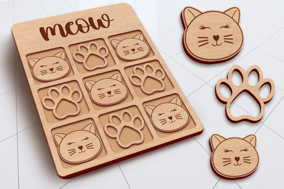 Cat Tic Tac Toe Game Laser Cutting File for Other Toys Amp