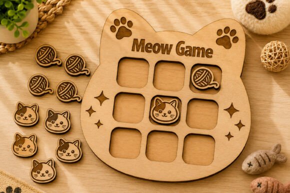 Cat Tic Tac Toe Laser Cut SVG: Toys Amp & Laser Cutting Fun