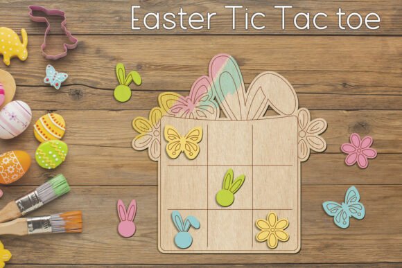 Kids Easter Game Tic Tac Toe Laser Cutting Spring Amp