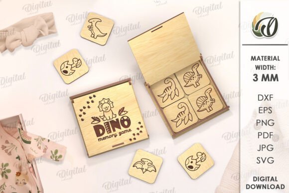 Kids Memory Game Boxes Laser Cutting Dino SVG