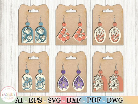 Layered Floral Earring SVG Bundle for Laser Cutting