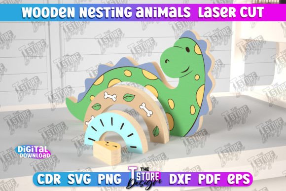 Wooden Nesting Dino Baby Game CNC Laser Ornaments