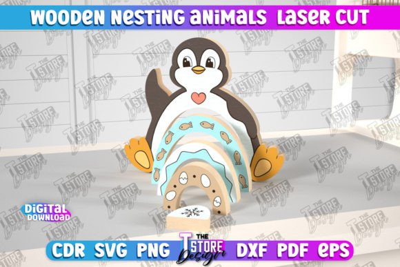 Wooden Nesting Penguin Laser Cutting Ornaments